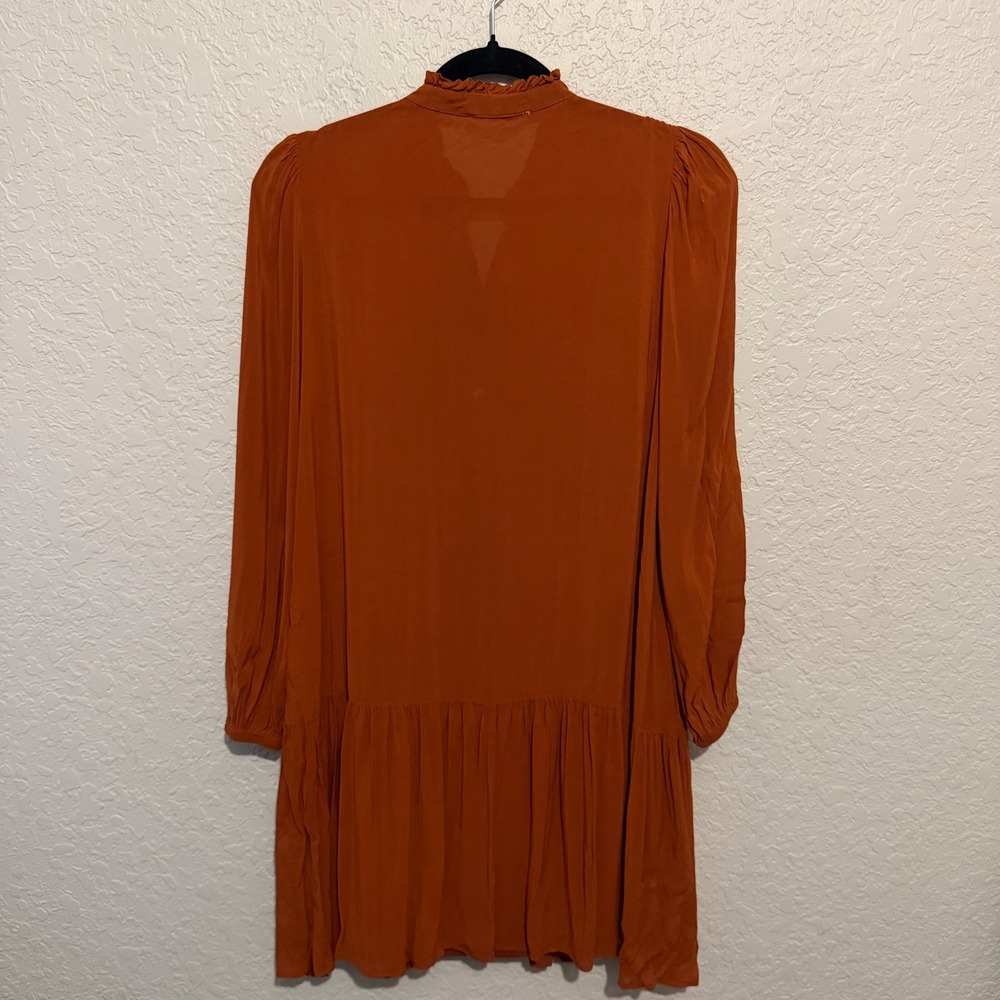 Mango Ruffle Neck Button Down Dress 4 Rust Boho Cottagecore - Picture 7 of 8